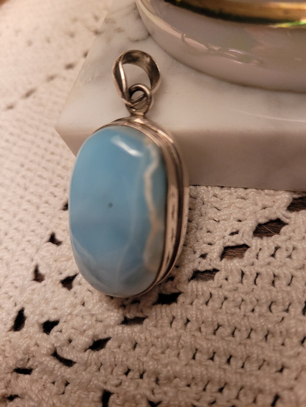 Sterling Silver Larimar Blue Oval Pendant